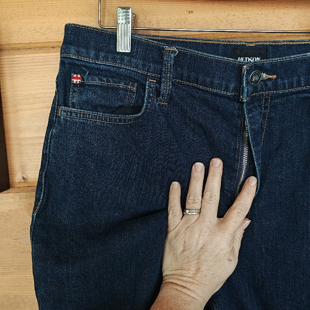 Hudson Noa Mid Rise Straight Raw Hem Crop In Giana Dark Jean Boho Sz 30(32) X25" - Picture 6 of 13
